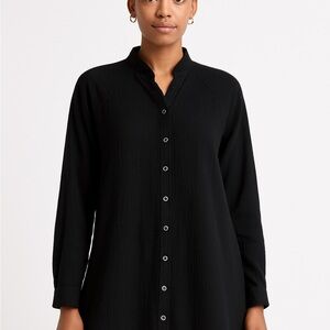 NWT Flawless Women’s 100% Cotton Gauze Black Button-Up Shirt Lagenlook Relaxed S